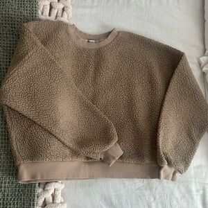 Stradivarius Teddy Fleece Beige Pullover Sweater